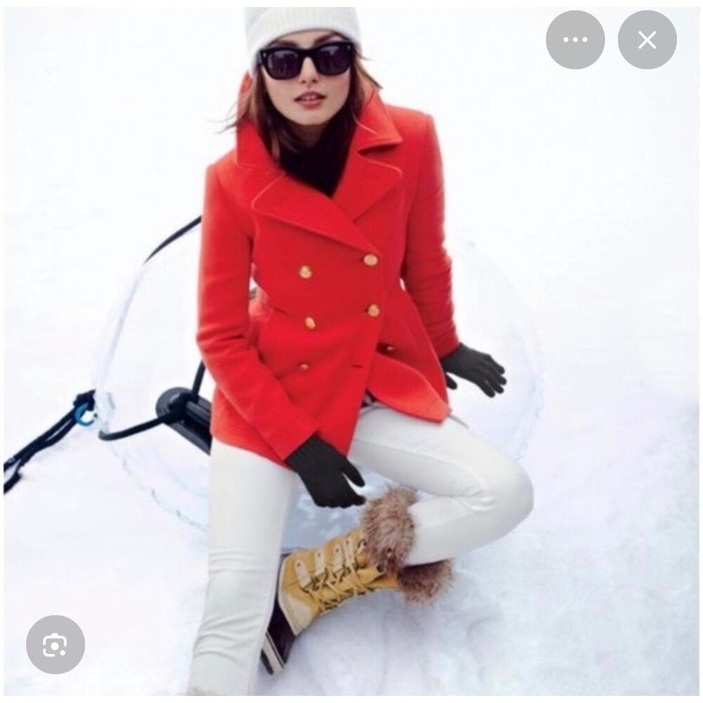 $298 J. Crew Red Stadium Cloth by Nello Gori Majesty Peacoat Coat Size 6
